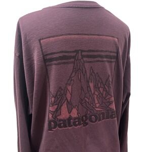 Patagonia Mens Long Sleeve Graphic T-Shirt Size XL Burgundy Organic Mountain Hit
